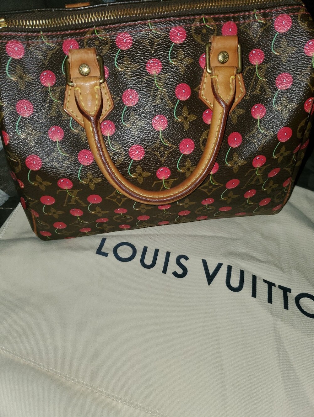 **SOLD!!** Louis Vuitton Cherry Monogram Speedy 25 Handbag in Brown and Pink